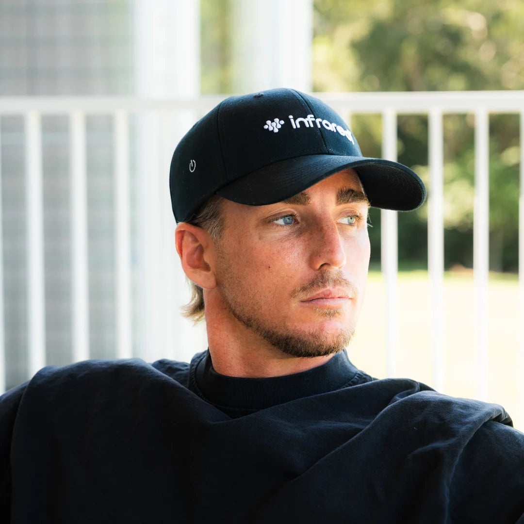 Man wearing the Hair Growth Hat outdoors