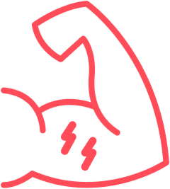 Illustration of a flexing arm with two red lightning bolts.