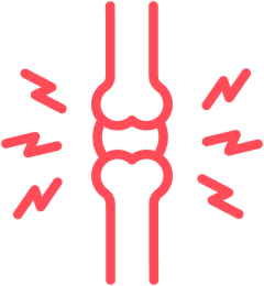 Illustration of a joint with red lines indicating pain.